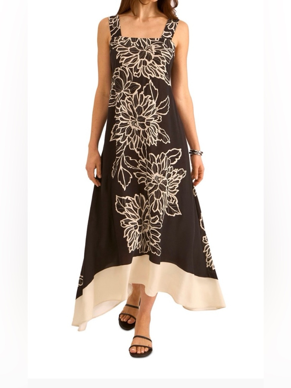 Vince Camuto Floral Square Neck Smocked Back Sleeveless Maxi Dress